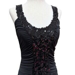 Y2K Topia Black Sequined Ruched Going Out Tank Top Women's Small